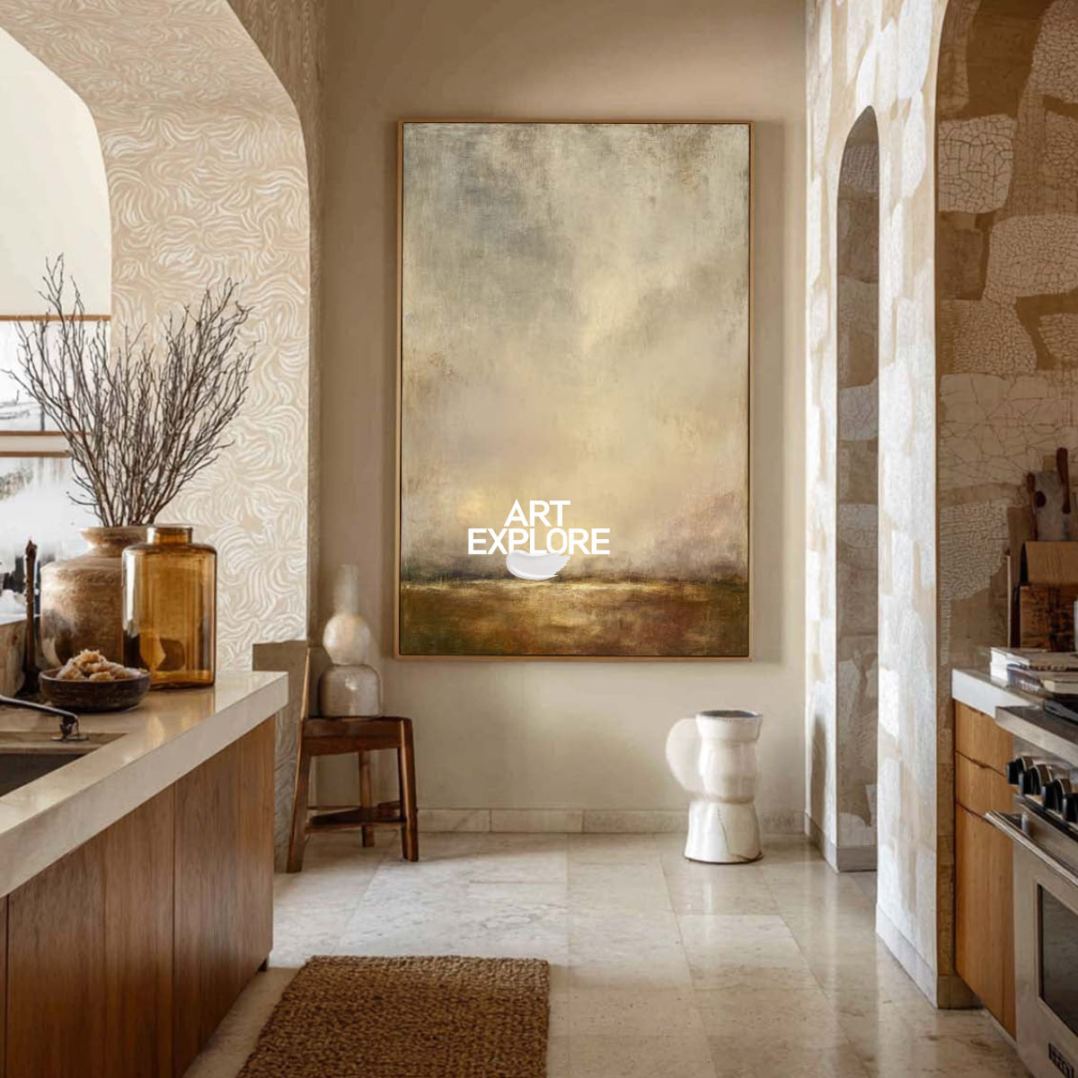 Minimalist Brown Landscape Painting With Earthy Tones For Contemporary Home Decor