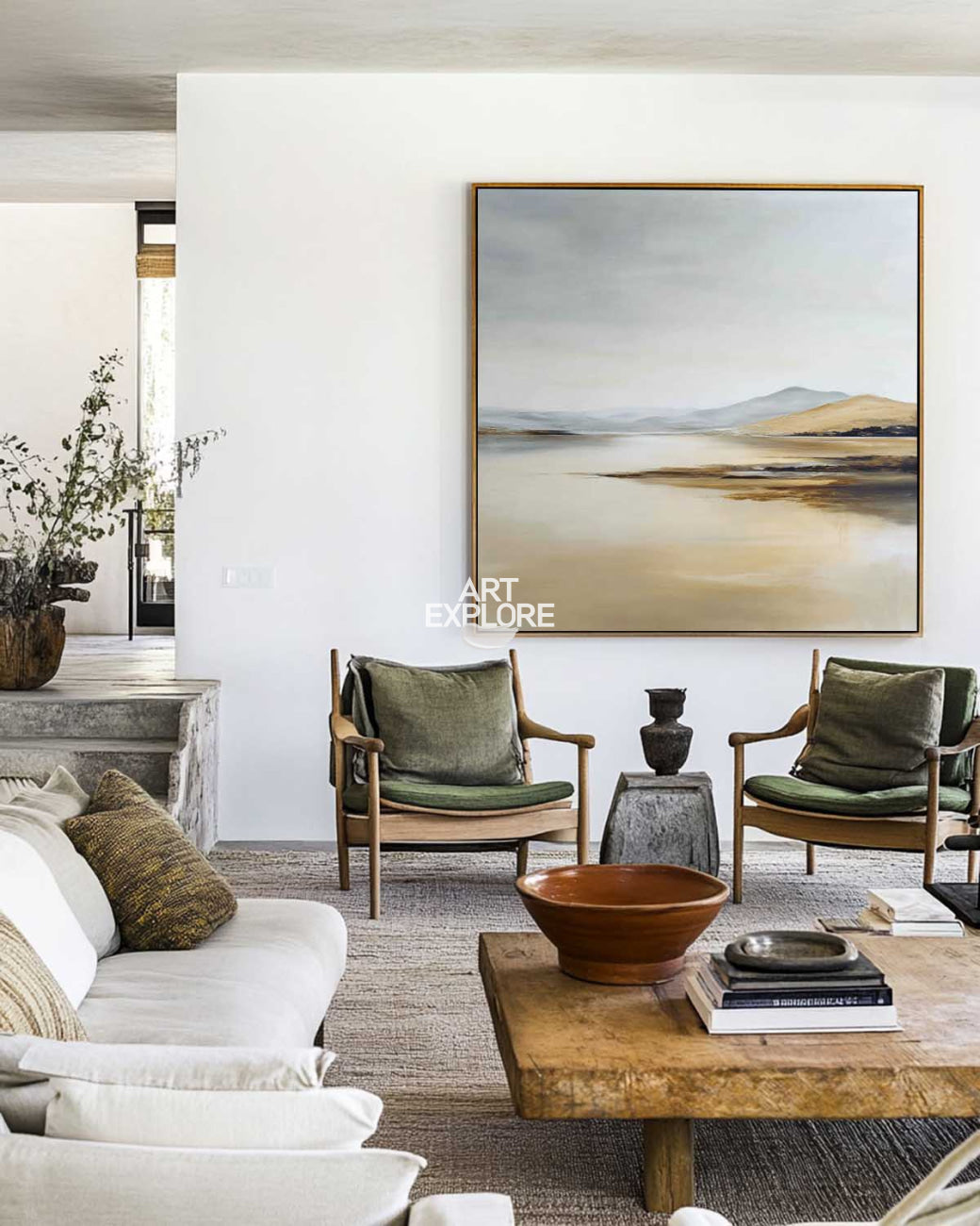 Neutral Beige Oasis Landscape Wall Art, Contemporary Texture – ArtExplore