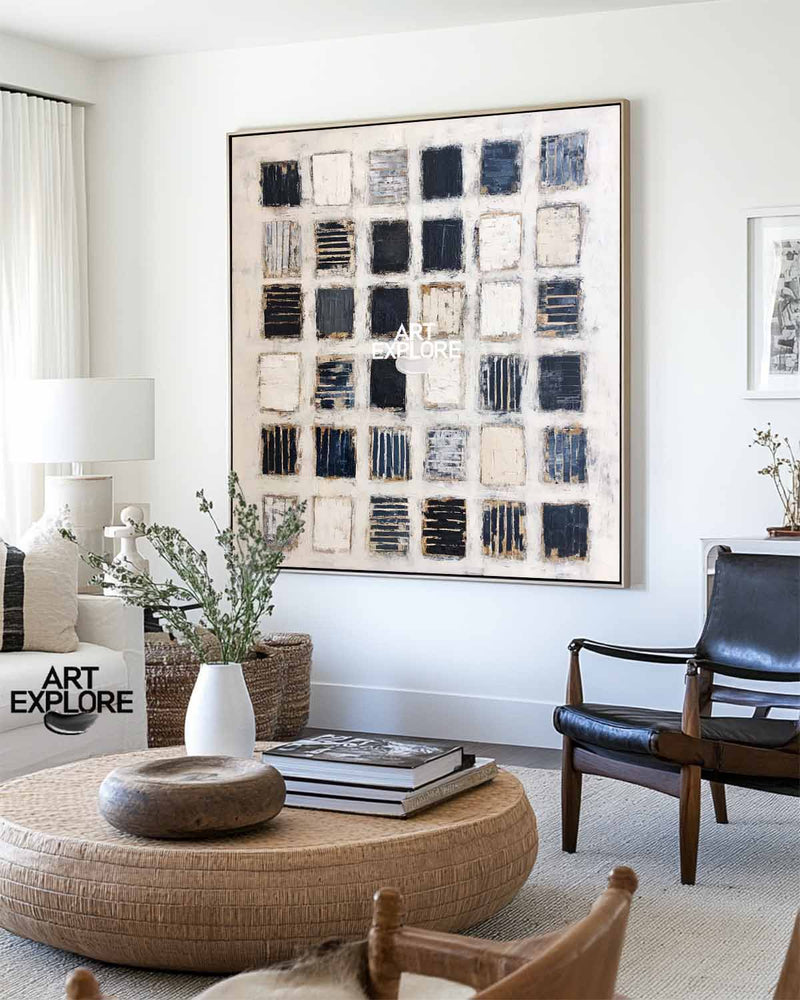 Neutral Grid Wabi-Sabi Wall Art on Canvas | Modern Decor | ArtExplore