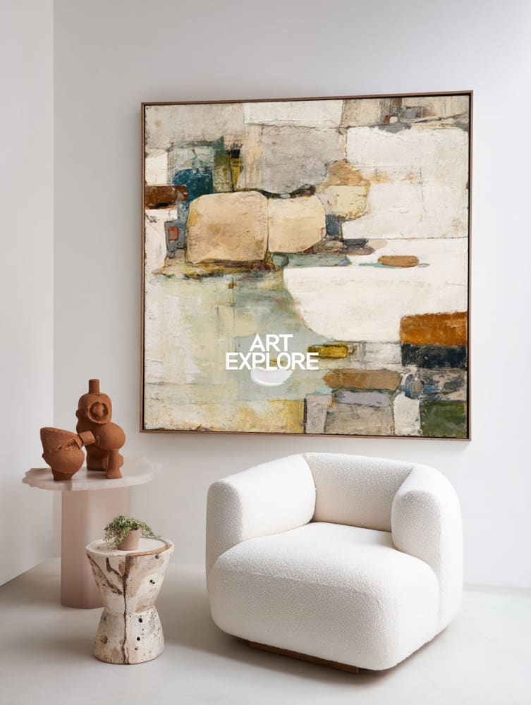 Neutral Wabi-Sabi Abstract Canvas Art for Living Room & Hallway Decor – ArtExplore