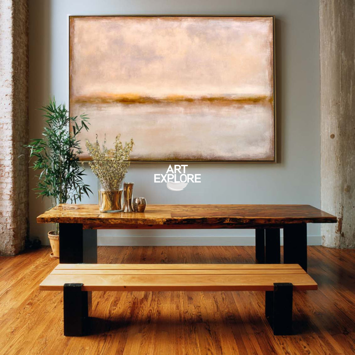 Minimalist Neutral Brown Seascape Art For Modern Living Room Decor