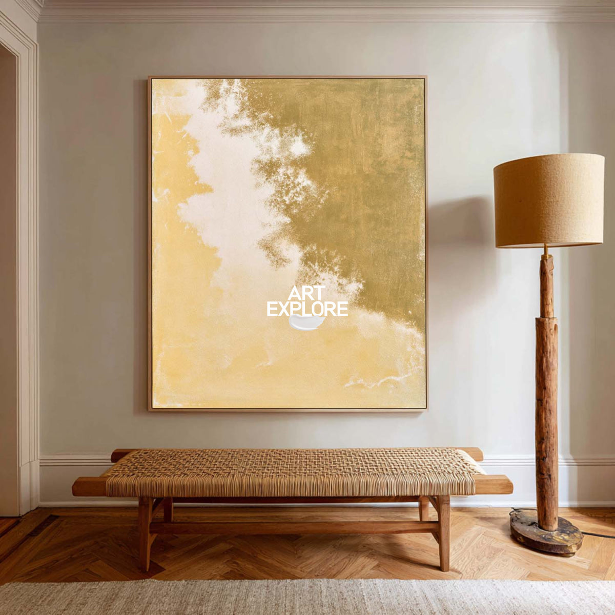 Hand Painted Wabi-Sabi Gold Abstract Art For Modern Living Room Decor