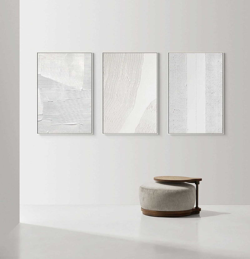 3D White Textured Abstract Art Minimalist Art Large Abstract Modern Minimal Wall Art For Sale