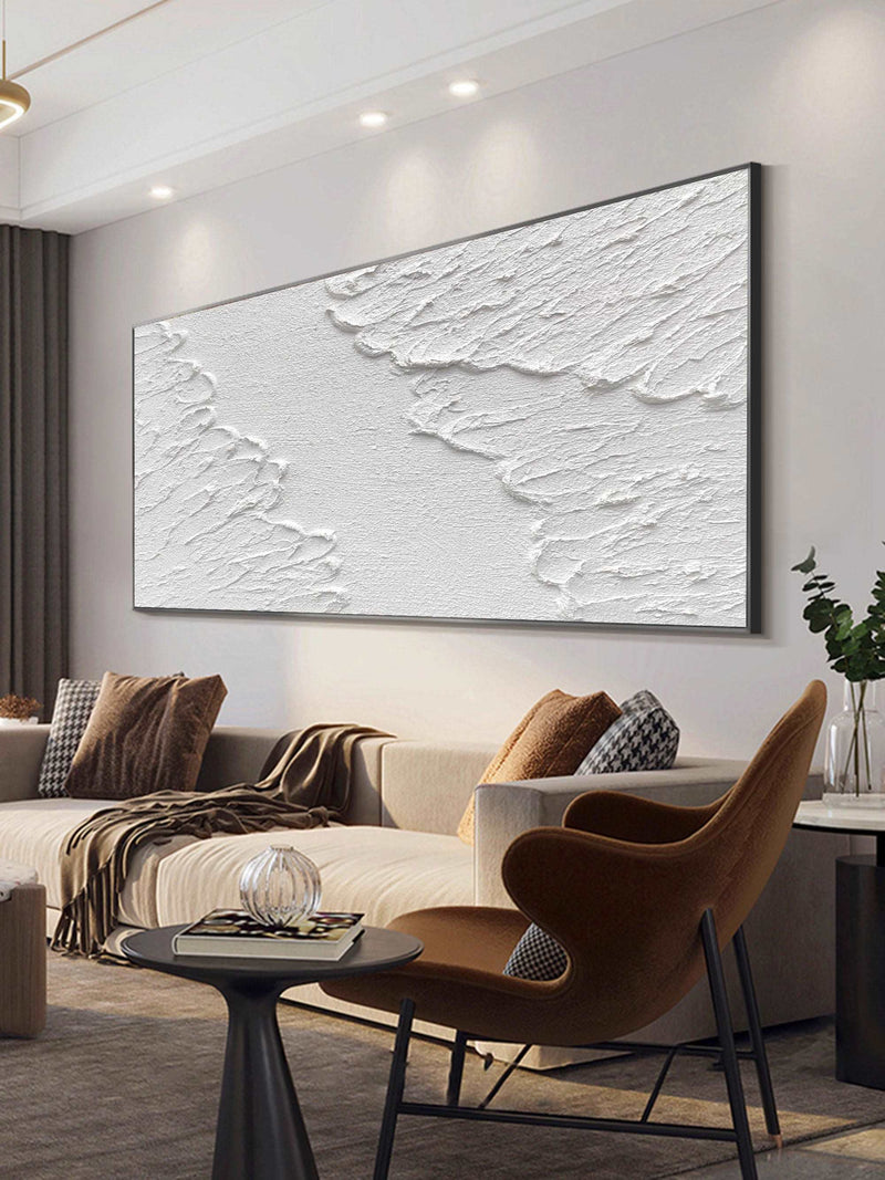 Plaster Painting Art White Minimalist Painting White Canvas Wall Art Large Artwork For Bedroom 