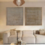 Japandi Set of 2 Brown Plaster Painting Brown Plaster Minimalist Diptych Textured Painting