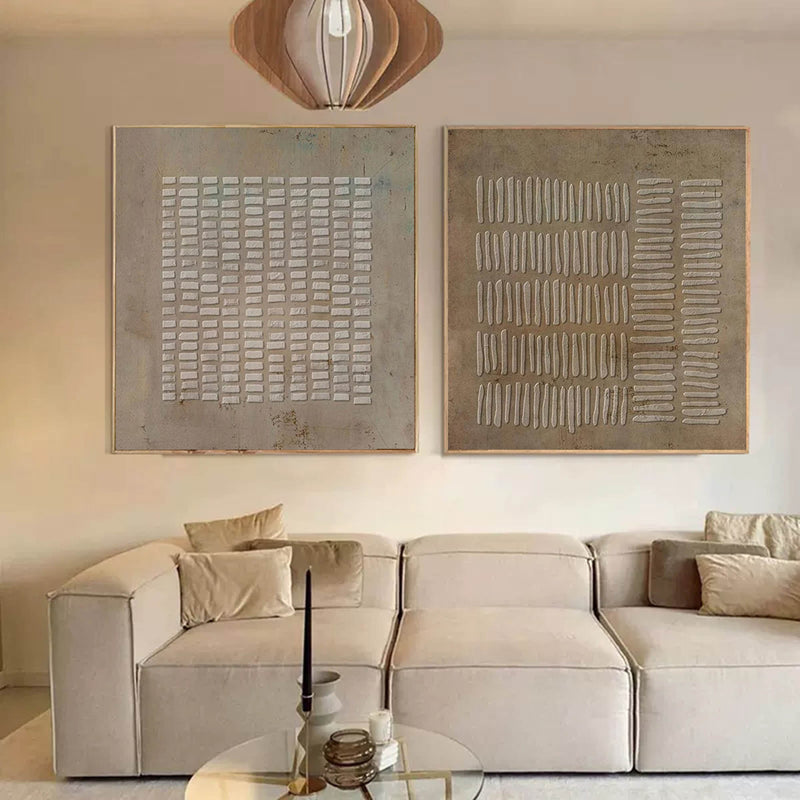 Wabi-sabi Brown Plaster Art Set of 2 Brown Texture Art Plaster Minimalist Diptych Square Painting