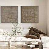 Japandi Set of 2 Brown Plaster Painting Brown Plaster Minimalist Diptych Textured Painting