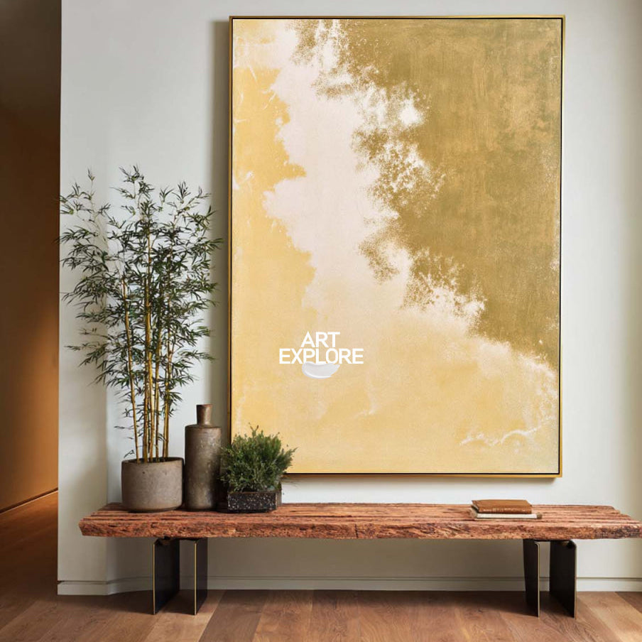 Hand Painted Wabi-Sabi Gold Abstract Art For Modern Living Room Decor