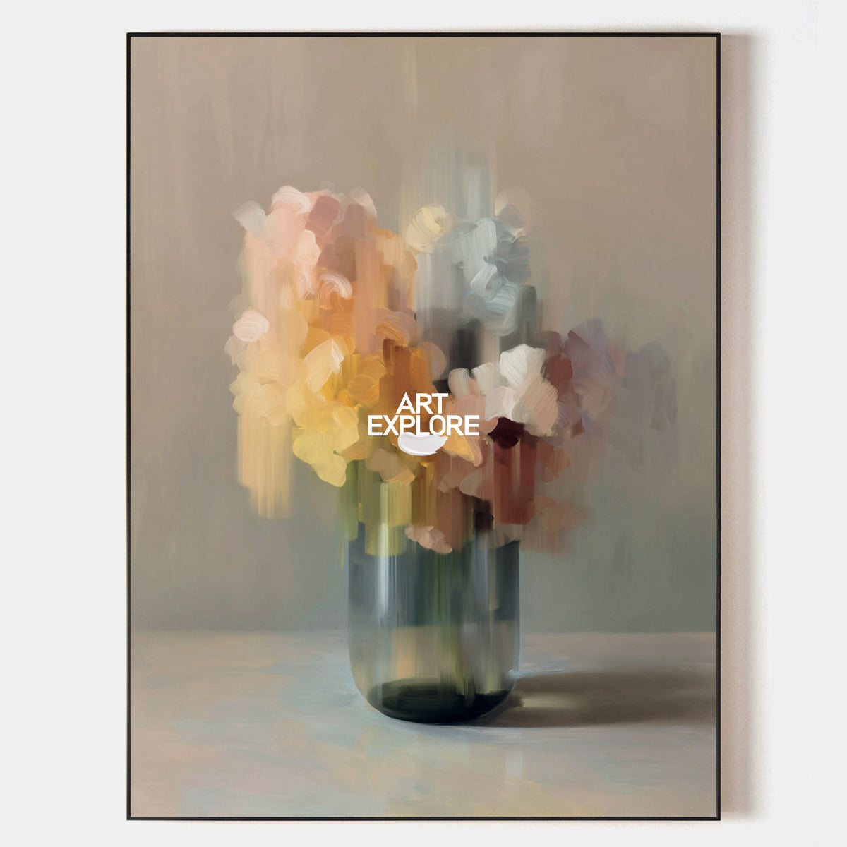 Abstract Floral Painting In Brown Tones For Modern Living Room Decor