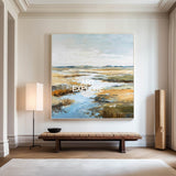 Original Blue Lake View Landscape Art Large Square Textured Handmade | ArtExplore