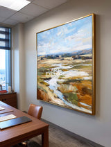 Original Blue Plains Landscape Art Large Square Textured Handmade Oil | ArtExplore