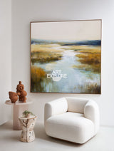 Original Blue River Landscape Art Large Square Textured Handmade Oil | ArtExplore