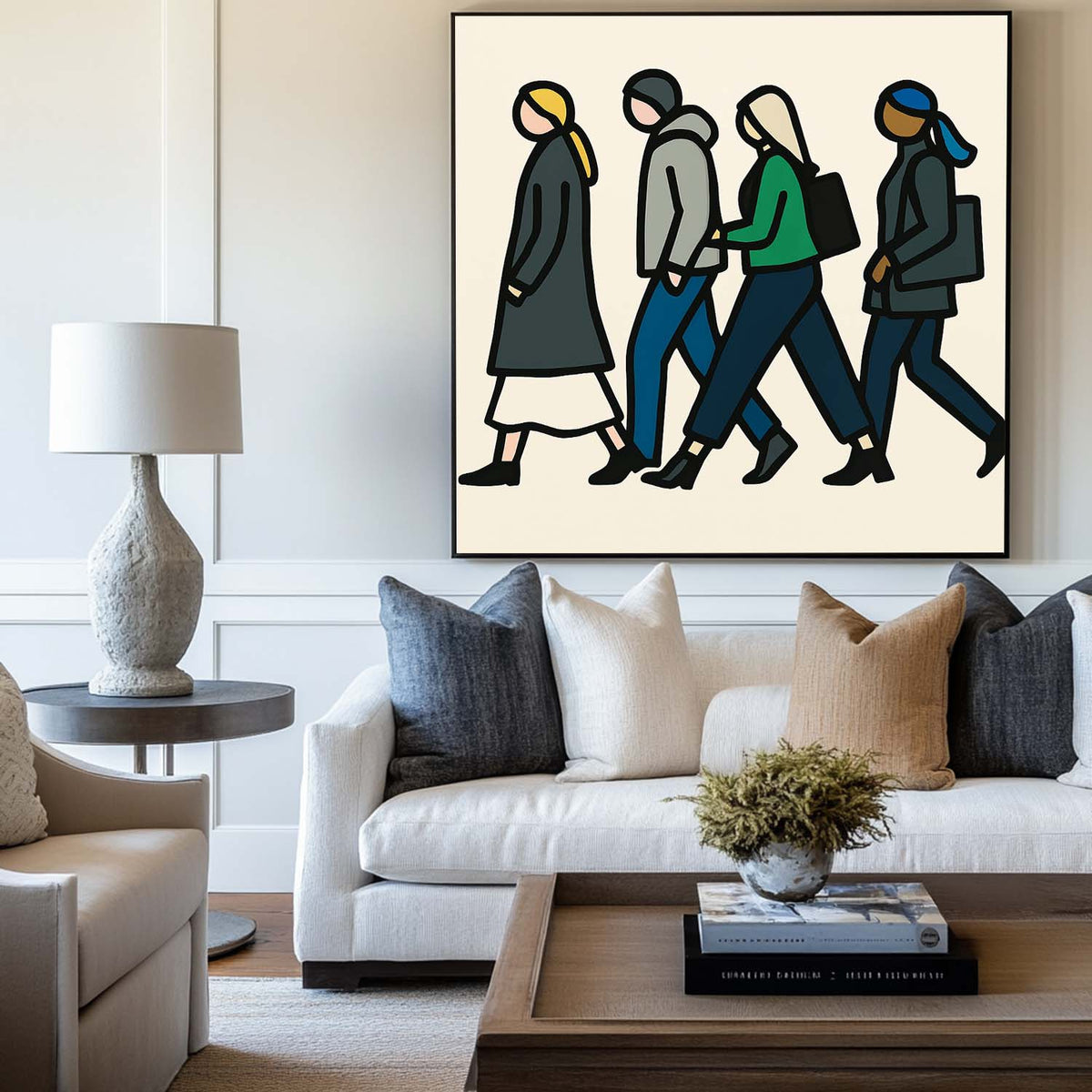 Original Handmade People-Walking Pop Art – Large Wall Decor for Trendy Living Rooms, Hallways, and Minimalist Offices