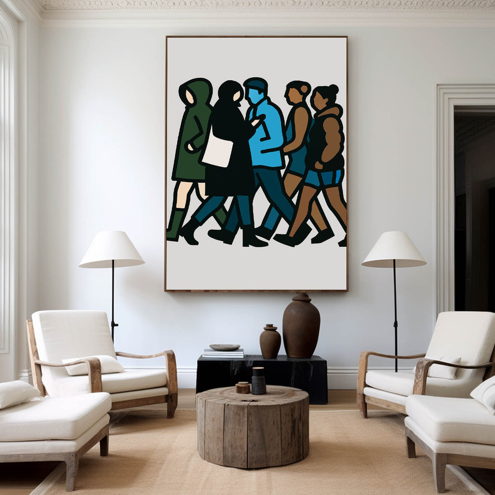 Original Urban Walking Figures Painting – Large Canvas Modern Pop Art for Living Room or Lounge Accent Walls