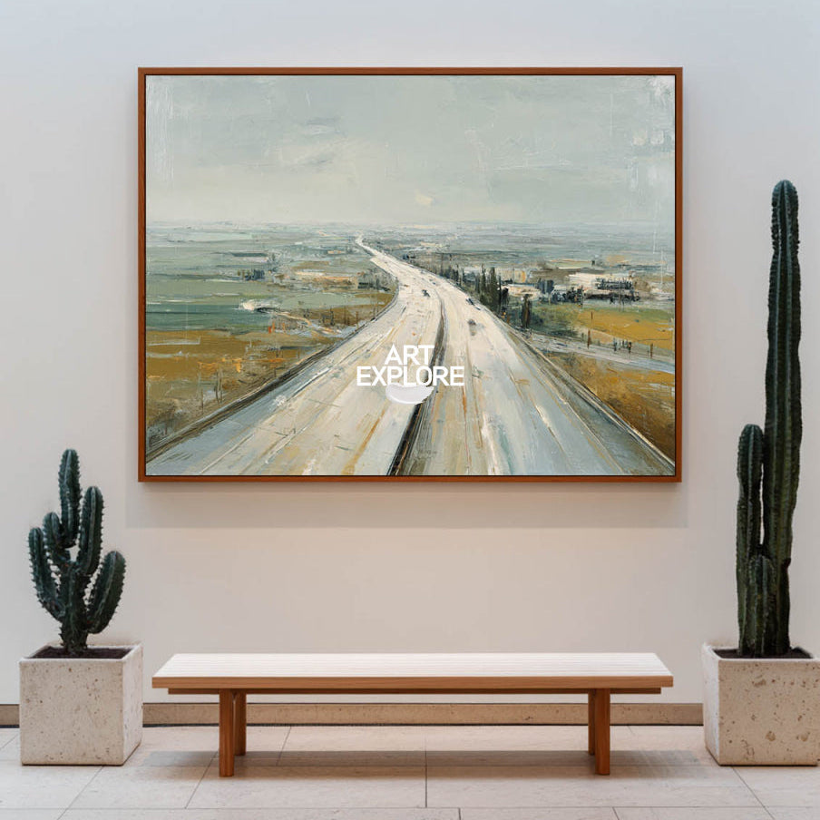 Minimalist Blue Landscape Painting With Smooth Texture For Living Room And Office Decor