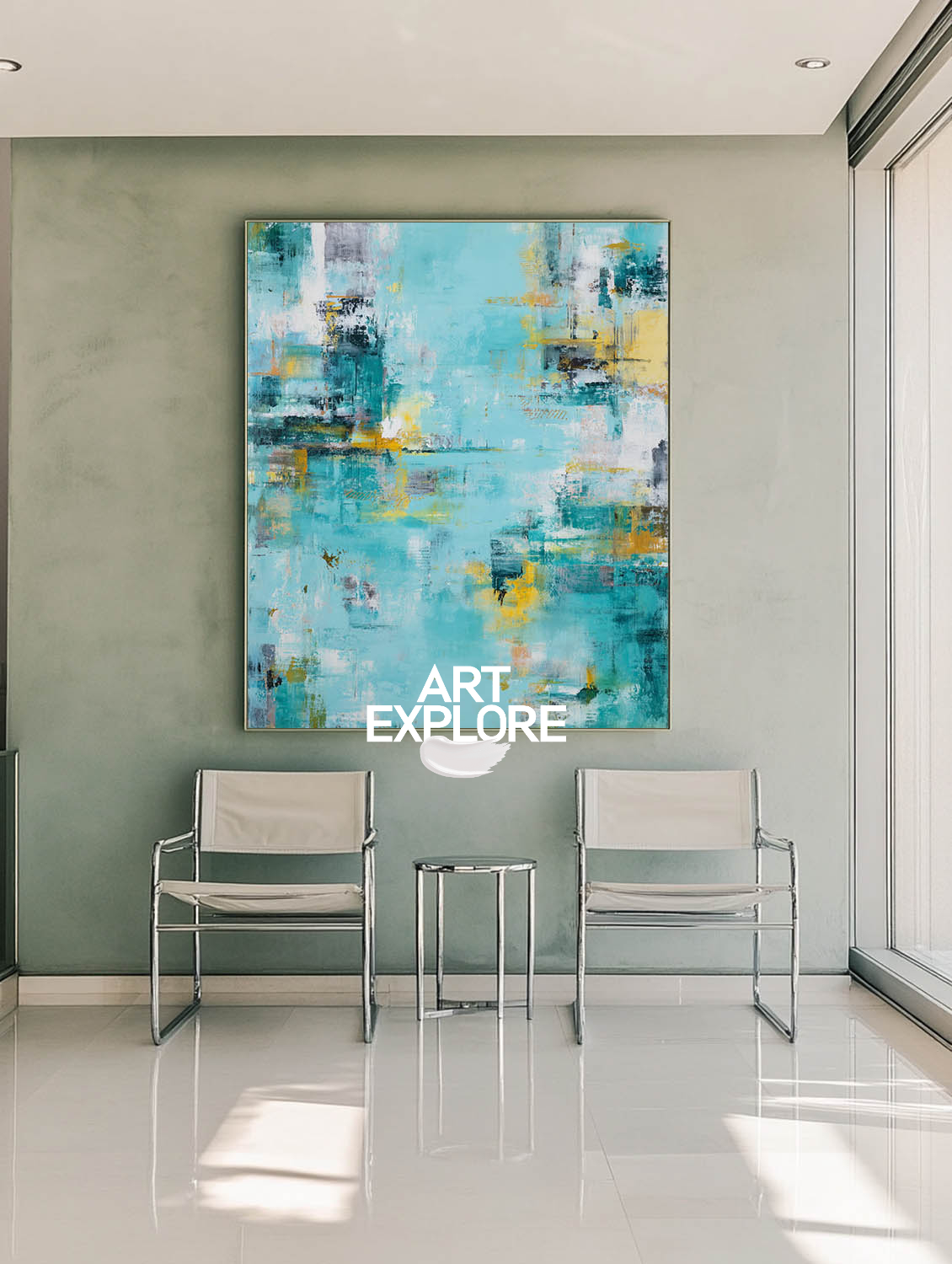 Oversized Aqua Abstract Canvas Art for Stylish Interiors - ArtExplore