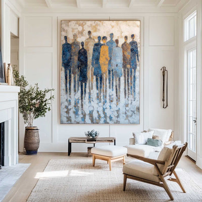 Oversized Blue & Beige Abstract Canvas – Modern Boho Wall Art for Interior Decor in Lounge, Office or Bedroom