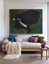 Oversized Dark Green Oil Painting – Modern Music Wall Art | ArtExplore