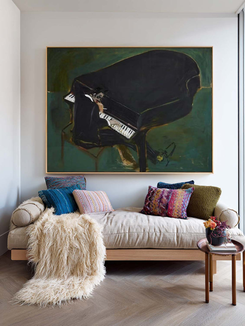 Oversized Dark Green Oil Painting – Modern Music Wall Art | ArtExplore