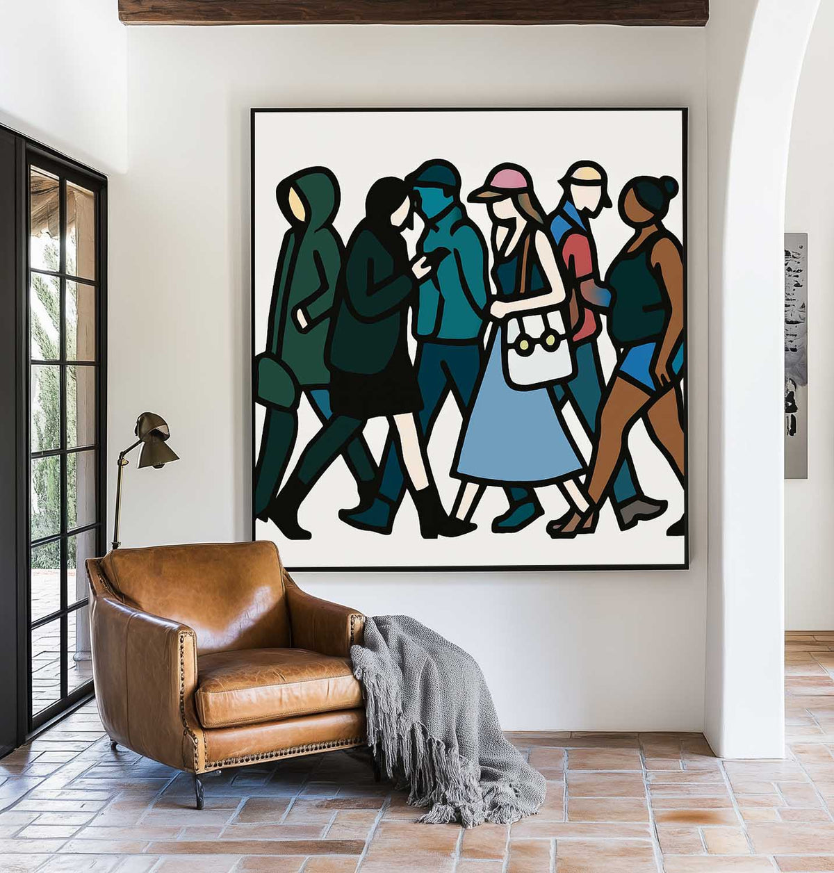 Oversized Modern Pop Art Painting – Vibrant Crowd Silhouette for Lounge or Office Decor
