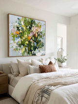 Oversized Olive Green Expressionist Painting Custom 3D Nature Decor