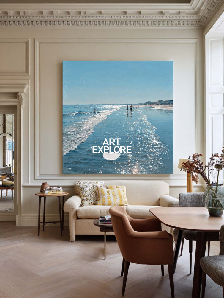 Oversized Sparkling Water Abstract Painting Custom Large Beach Decor
