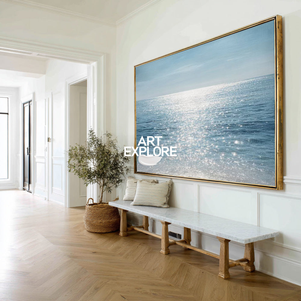 Oversized Sun-Drenched Sea Painting Hand-Drawn Luxury Wall Art