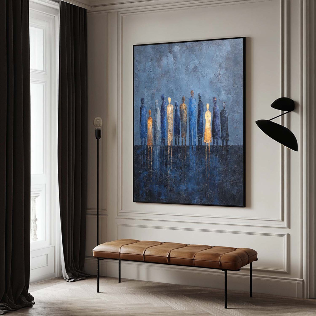 Oversized Textured Blue Abstract Painting – Modern Home Accent Wall Art for Stylish Open Spaces