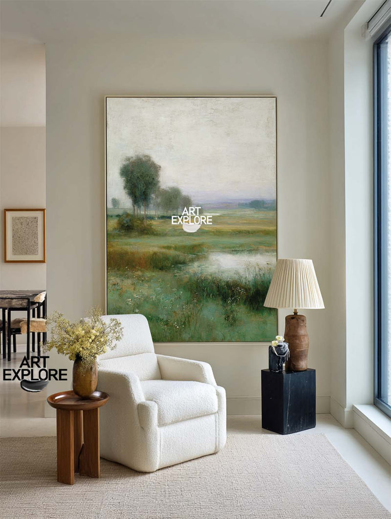 Oversized Vertical Green Forest Wall Painting – Oil on Canvas | ArtExplore