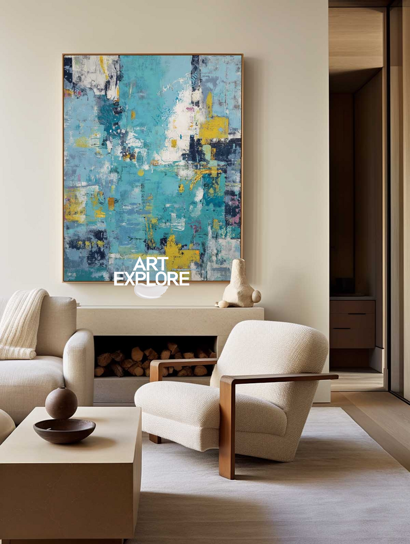 Oversized Vertical Modern Blue Painting, Minimal Canvas Artwork | ArtExplore