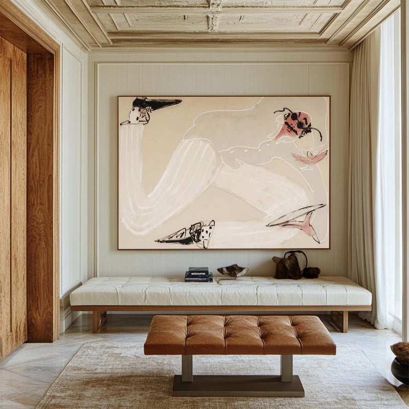 Oversized Vintage Canvas Painting – Minimalist Wall Decor for Bedroom | ArtExplore