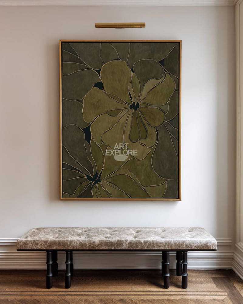 Oversized Wabi-Sabi Flower Painting, Handmade Textured Canvas | ArtExplore
