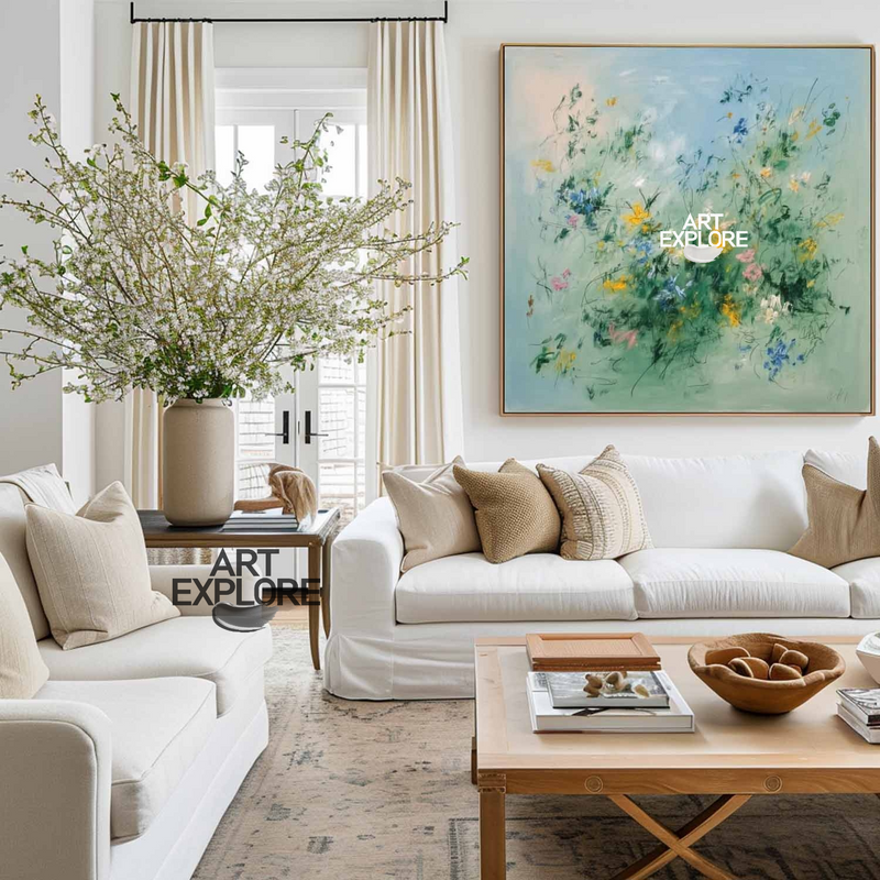 Oversized Wabi-Sabi Wall Art | Abstract Green Home Décor | ArtExplore