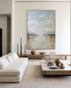 Oversized White Beige Texture Painting Modern Beige Lake View Wall Art Minimalist Fine Art For Sale