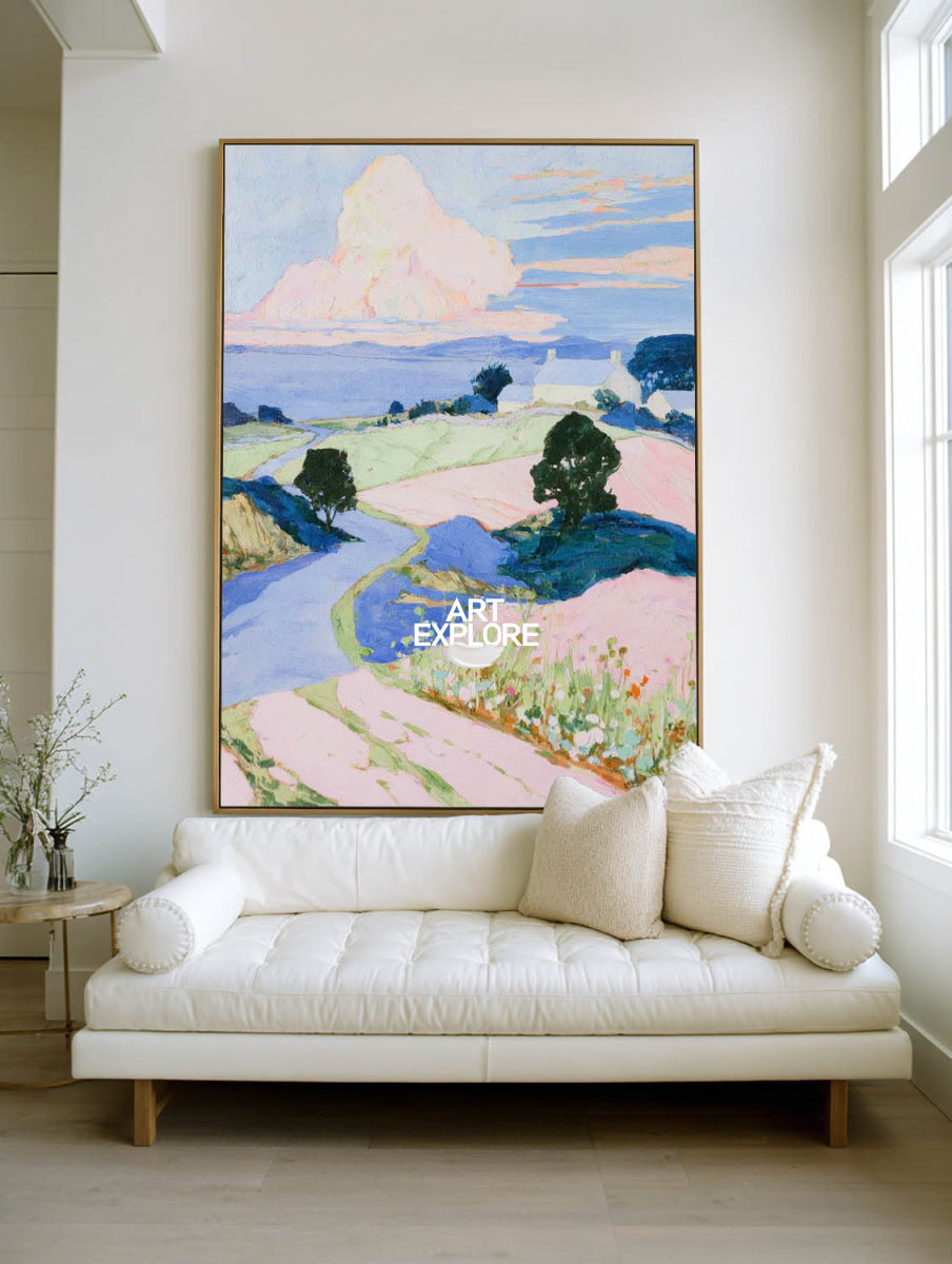 Modern Impressionist Landscape Original Canvas Art In Pastel Colors