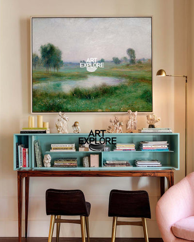 Peaceful Green Landscape Oil Painting for Bedroom or Hotel Space – ArtExplore