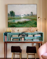 Peaceful Green Landscape Oil Painting for Bedroom or Hotel Space – ArtExplore