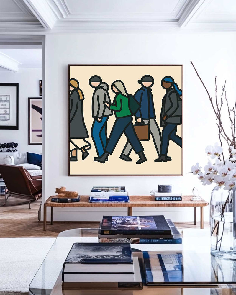 People Walking Street Scene | Handmade Urban Pop Art | Large Contemporary Canvas for Lounge, Dining Area, or Hallway