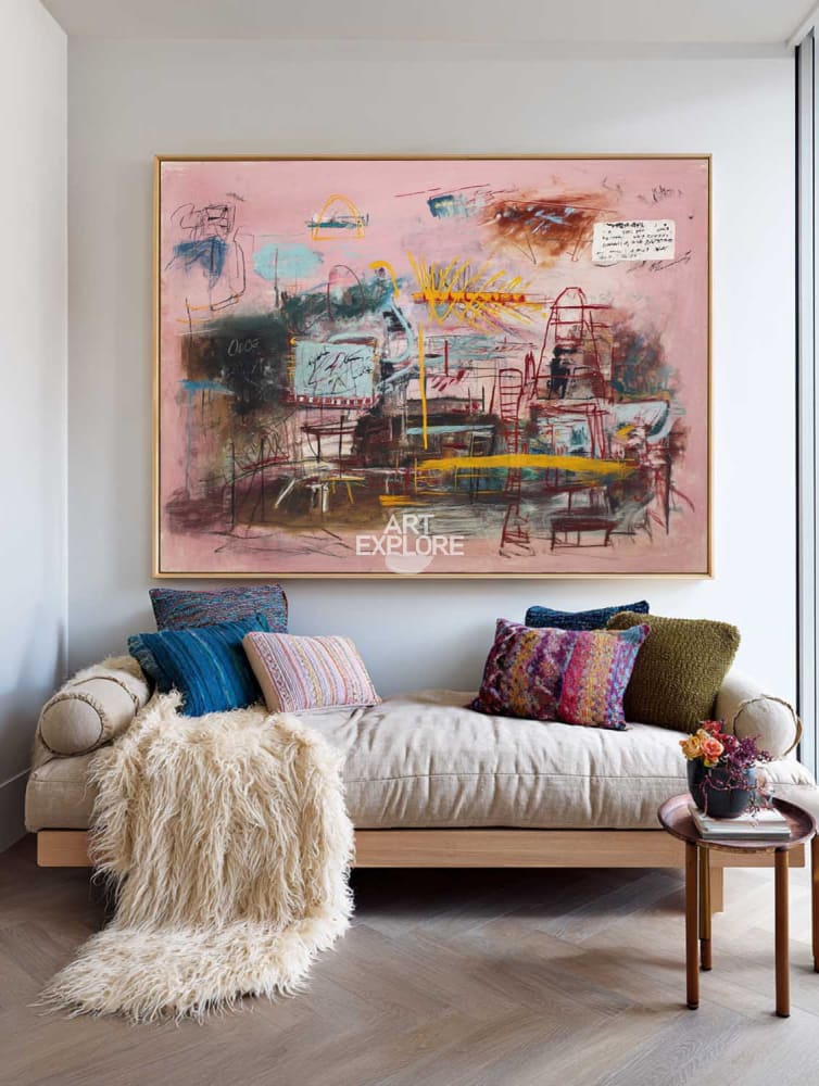 Pink Abstract Graffiti Art | Large Contemporary Handmade Canvas ArtExplore