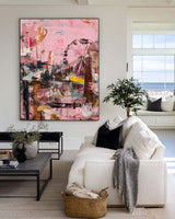 Pink Expressionist Park Wall Art | Modern Graffiti Vertical Canvas Art ArtExplore