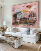 Pink Graffiti Abstract Painting | Large Minimalist Modern Wall Art ArtExplore