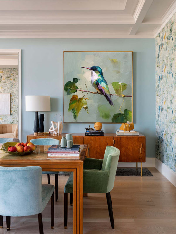 Realistic Hummingbird Oil Painting | Square Large Texture Canvas by ArtExplore