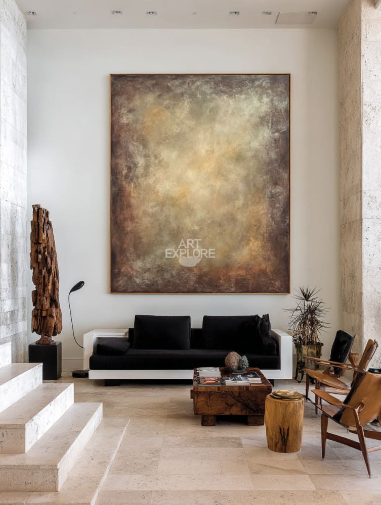 Rich Texture Brown Wabi-Sabi Art | Large Handmade Vertical Canvas ArtExplore