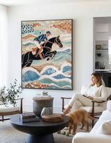 Royal Horse Wall Art | Large Blue Textured Equestrian Oil Painting ArtExplore