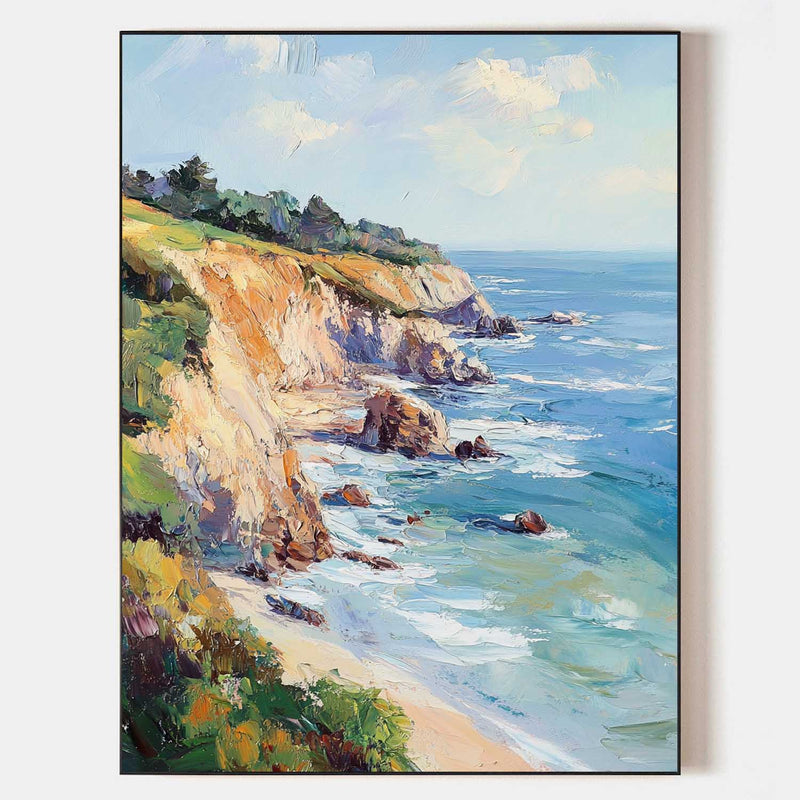 Seaside Landscape Oil Painting Large Textured Seaside Wall Art Modern Fine Art Paintings for Sale