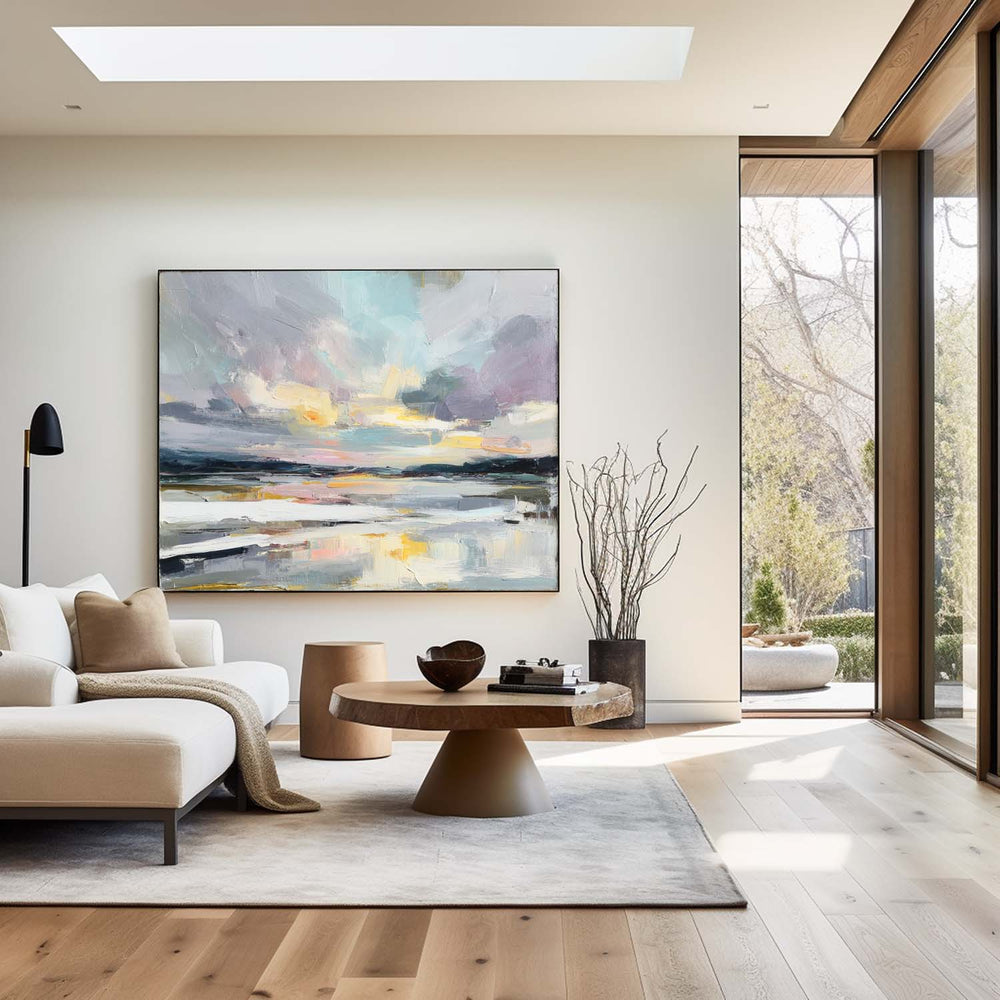 Serene Blue Scenery Oil Painting – Abstract Landscape Art for Relaxing Ambiance by ArtExplore