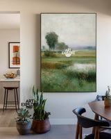 Serene Forest View Green Landscape Oil Wall Art for Lounge & Office | ArtExplore