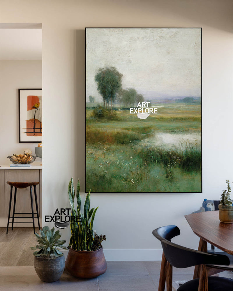 Serene Forest View Green Landscape Oil Wall Art for Lounge & Office | ArtExplore
