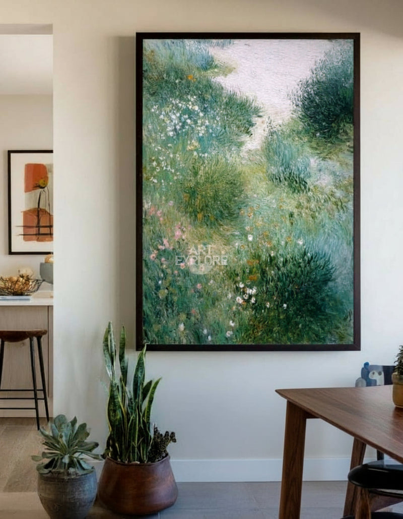Serene Garden Path Oil Painting | Large Vertical Canvas for Modern Home | ArtExplore