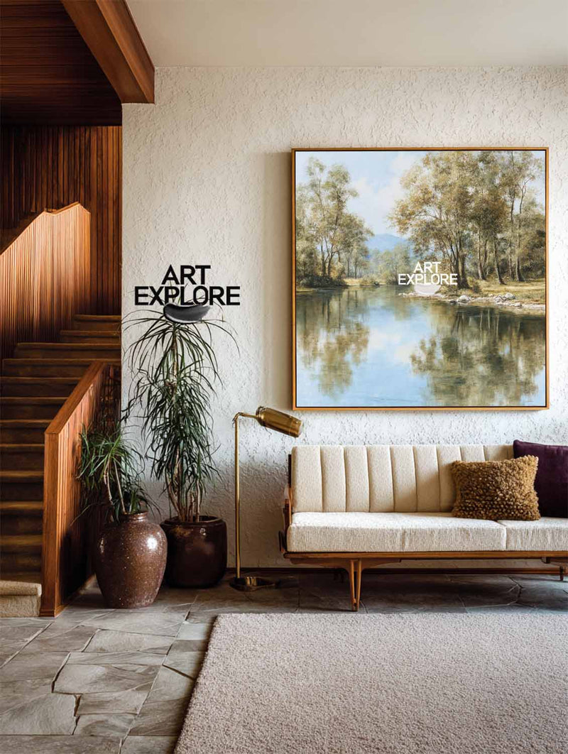 Serene Lake & Forest Oil Canvas Art, Large Wall Decor Piece – ArtExplore